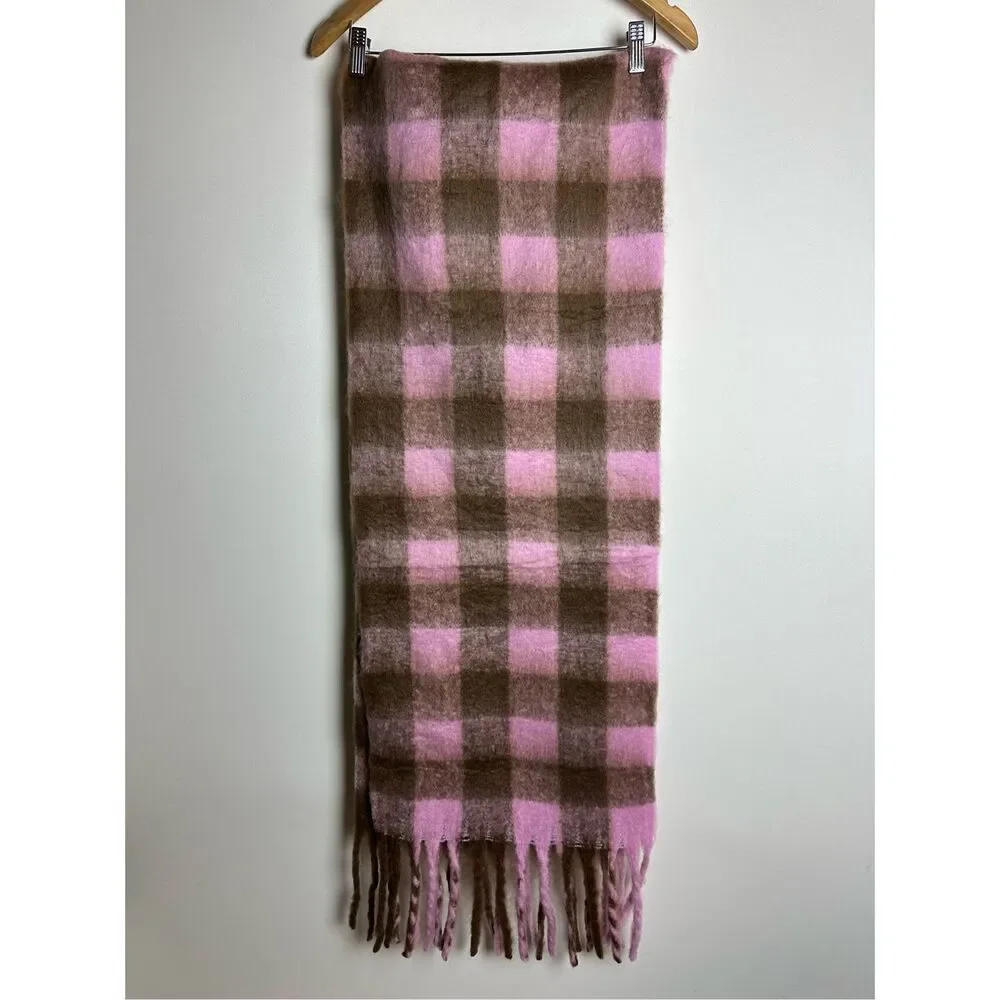 Pink and Brown Plaid Oversized Scarf